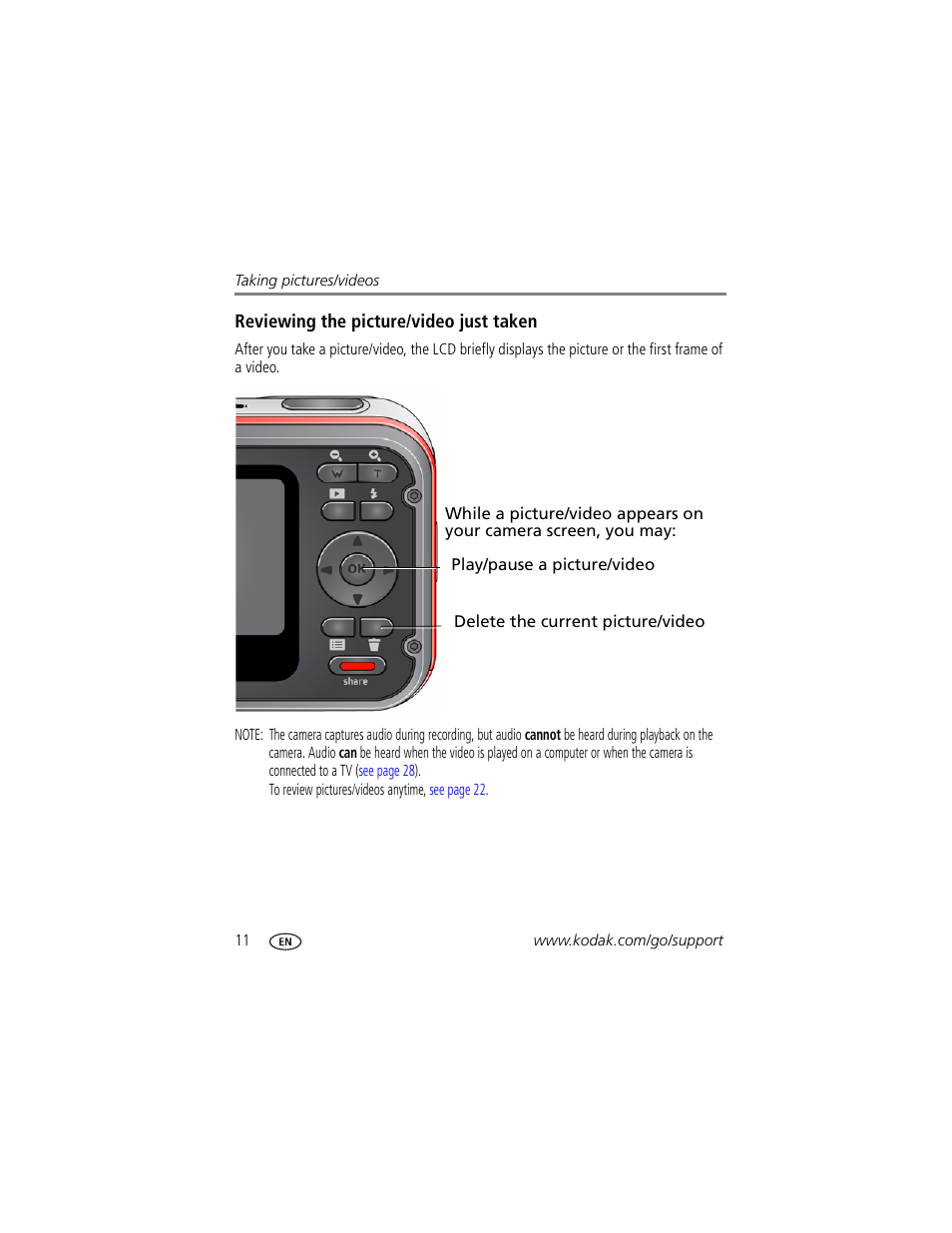 Reviewing the picture/video just taken | Kodak SPORT C135 User Manual | Page 18 / 71