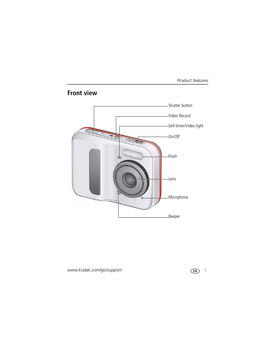 Front view | Kodak SPORT C135 User Manual | Page 3 / 71