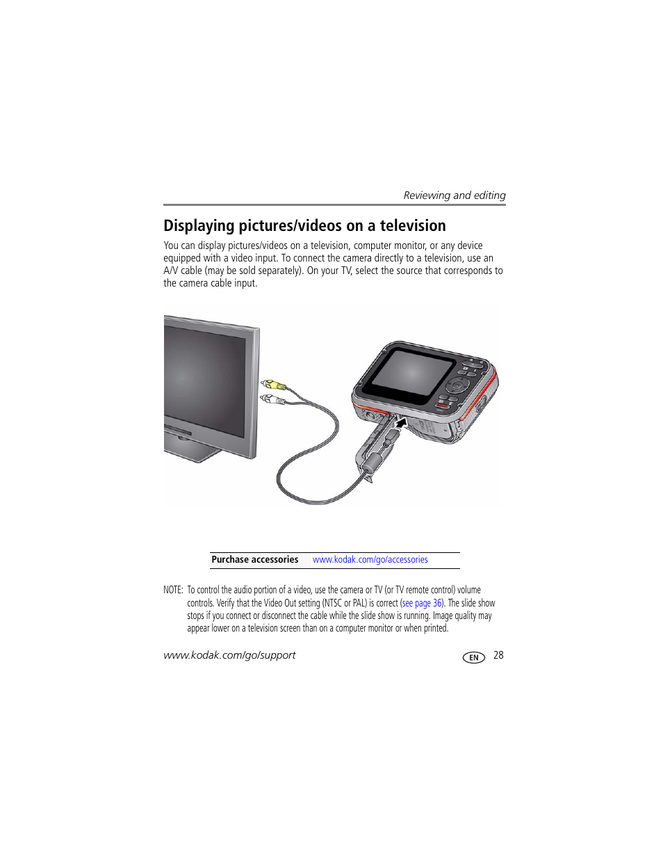 Displaying pictures/videos on a television | Kodak SPORT C135 User Manual | Page 35 / 71