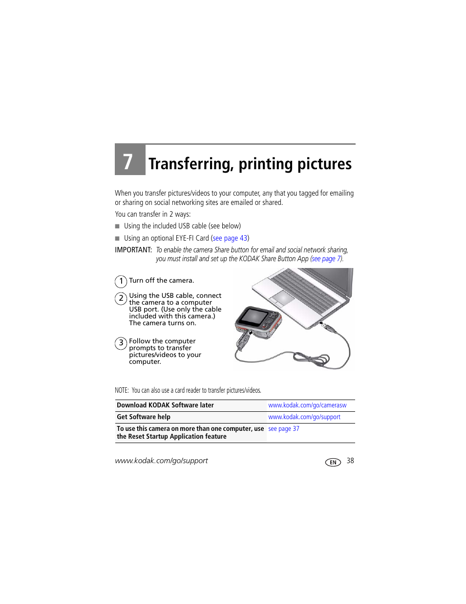 Transferring, printing pictures, 7 transferring, printing pictures | Kodak SPORT C135 User Manual | Page 45 / 71