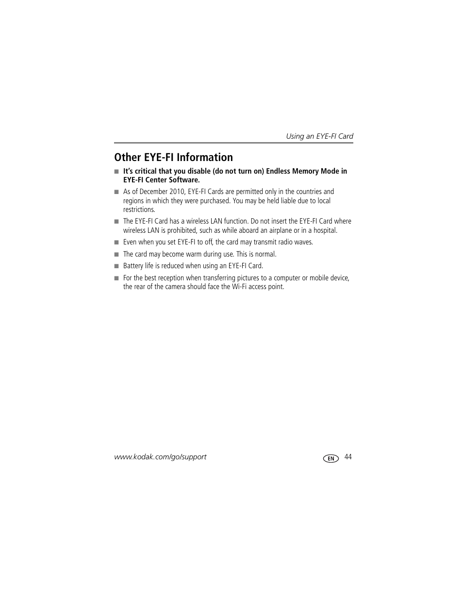 Other eye-fi information | Kodak SPORT C135 User Manual | Page 51 / 71