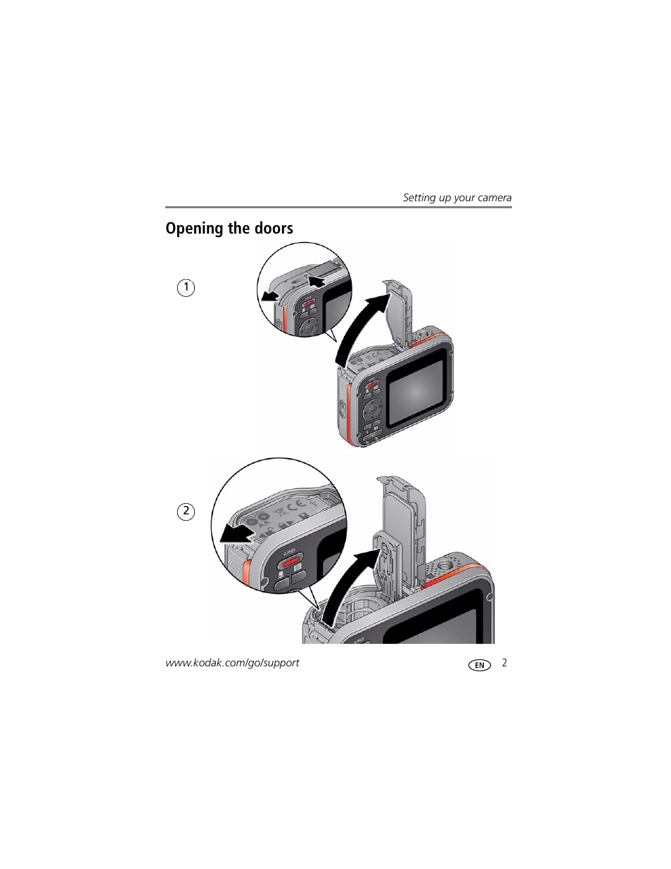 Opening the doors | Kodak SPORT C135 User Manual | Page 9 / 71