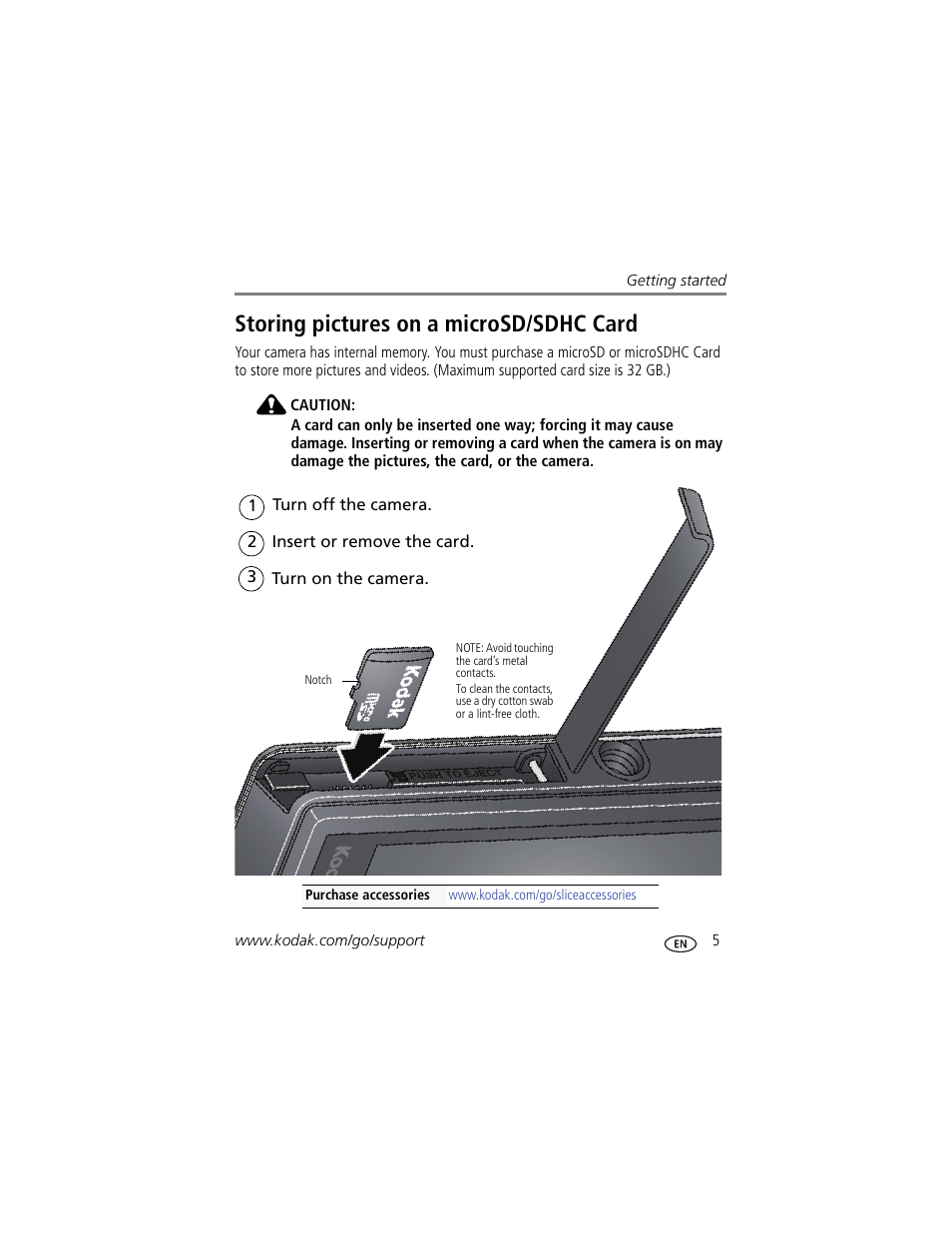 Storing pictures on a microsd/sdhc card | Kodak SLICE User Manual | Page 11 / 70