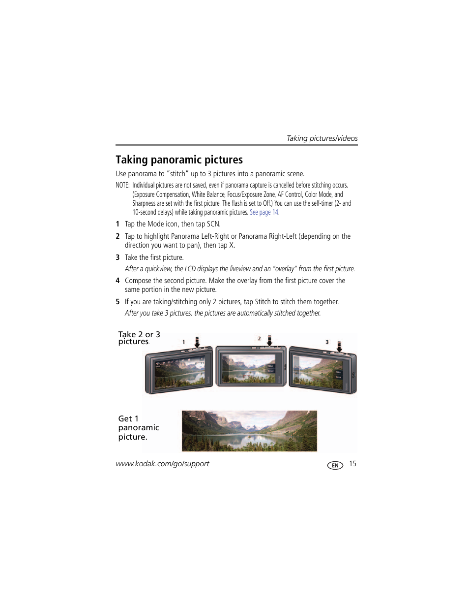 Taking panoramic pictures | Kodak SLICE User Manual | Page 21 / 70