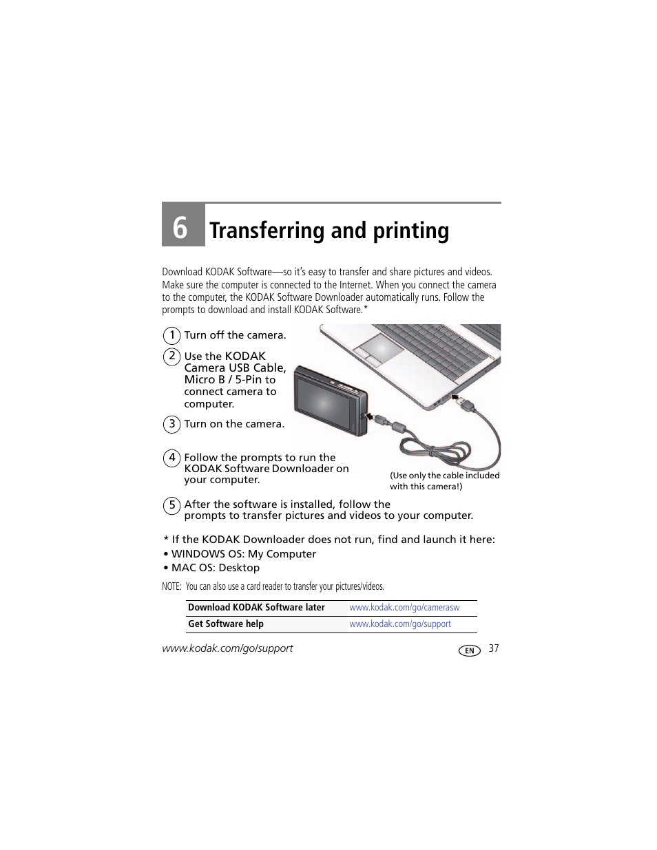 Transferring and printing, 6 transferring and printing | Kodak SLICE User Manual | Page 43 / 70