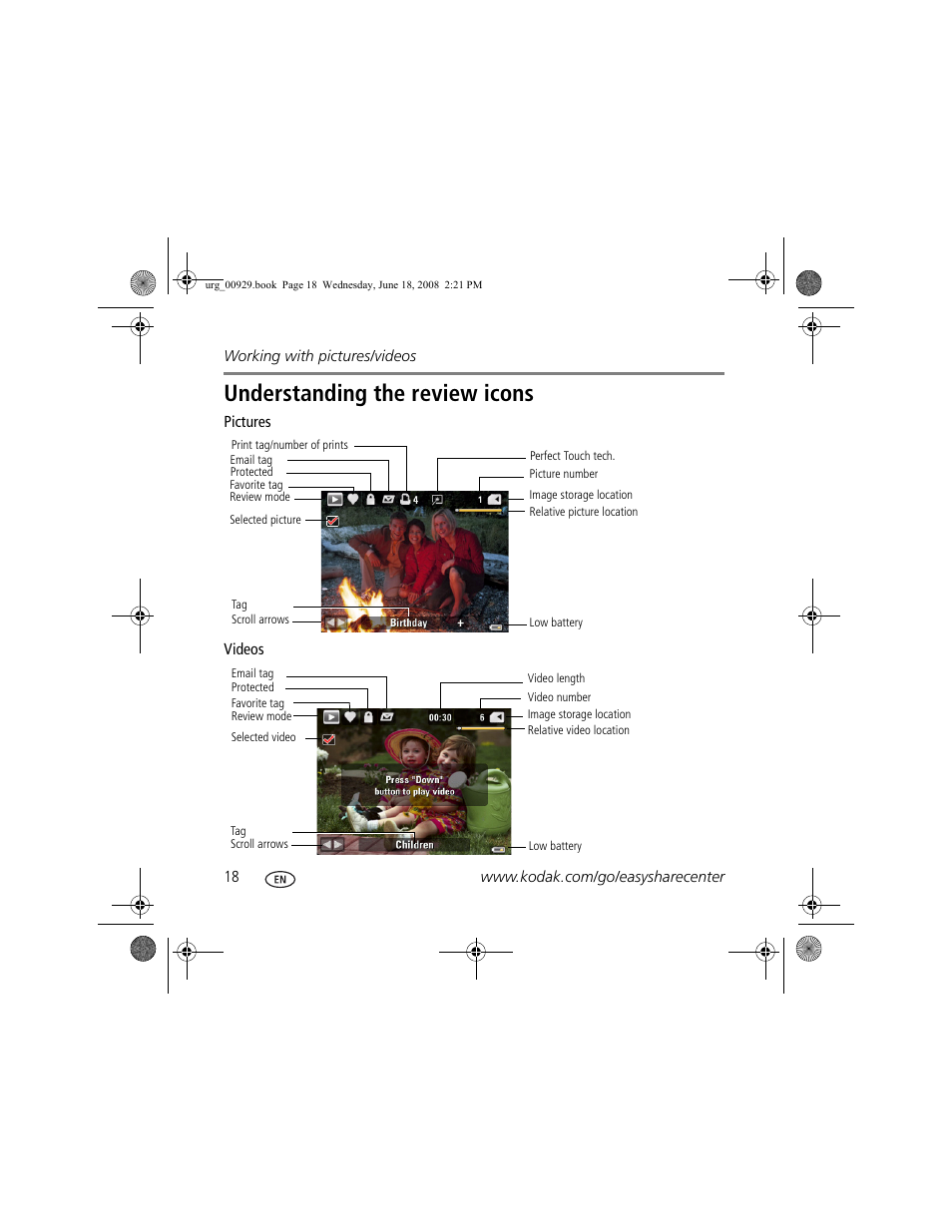 Understanding the review icons | Kodak Z1485 IS User Manual | Page 18 / 29