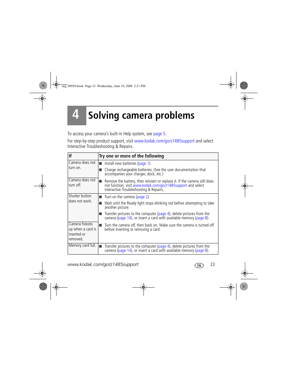 Solving camera problems | Kodak Z1485 IS User Manual | Page 23 / 29
