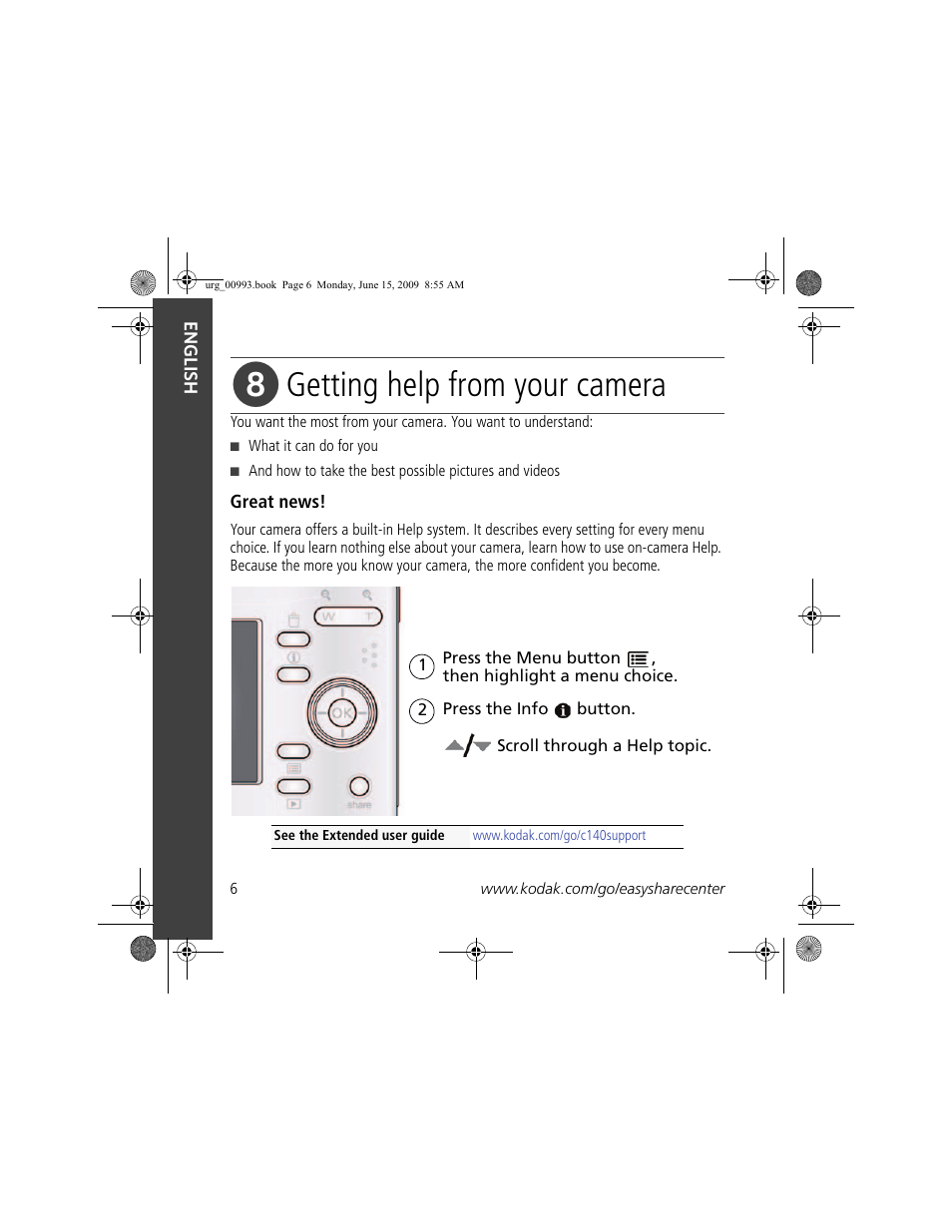 Getting help from your camera | Kodak C140 User Manual | Page 6 / 26