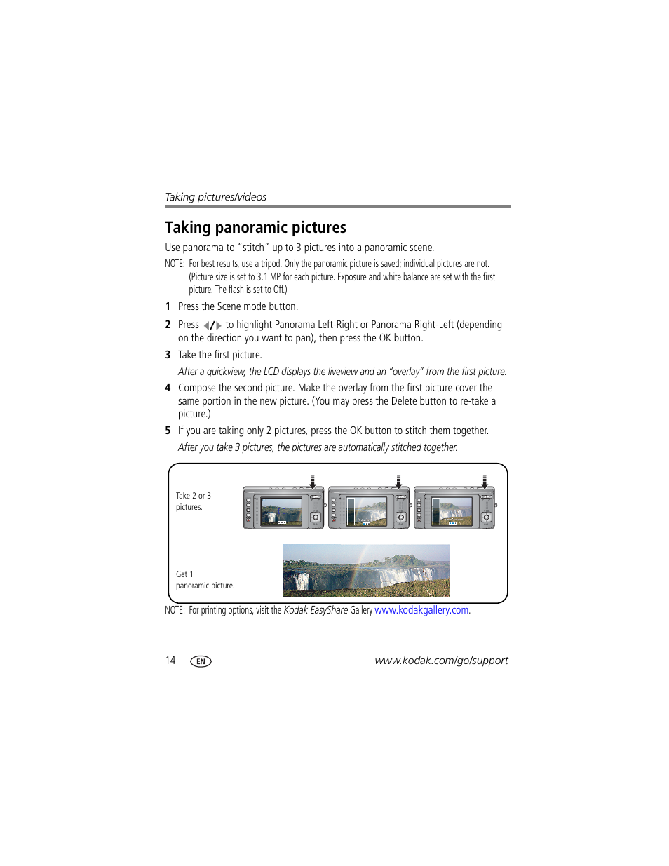 Taking panoramic pictures | Kodak V610 User Manual | Page 20 / 87