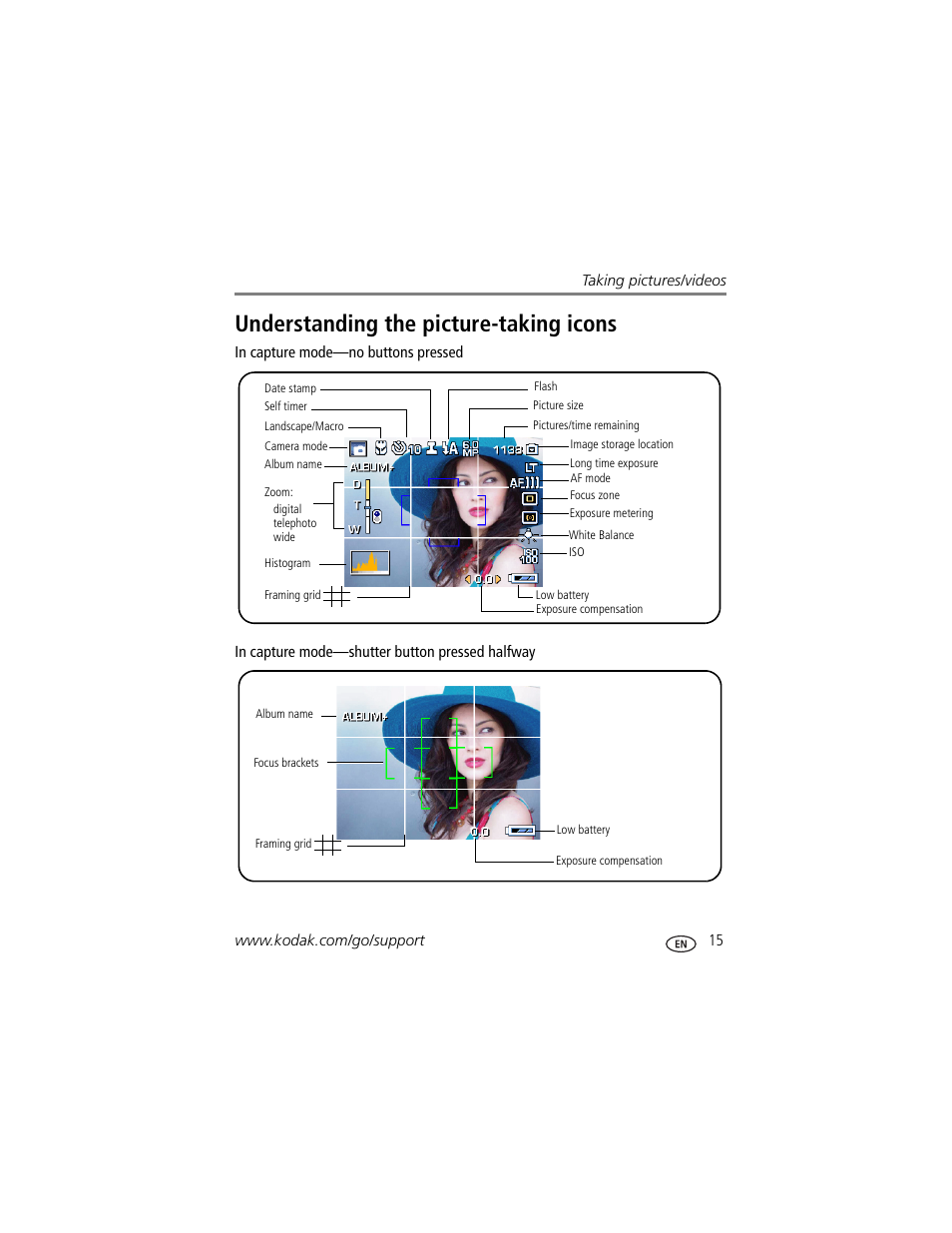 Understanding the picture-taking icons | Kodak V610 User Manual | Page 21 / 87