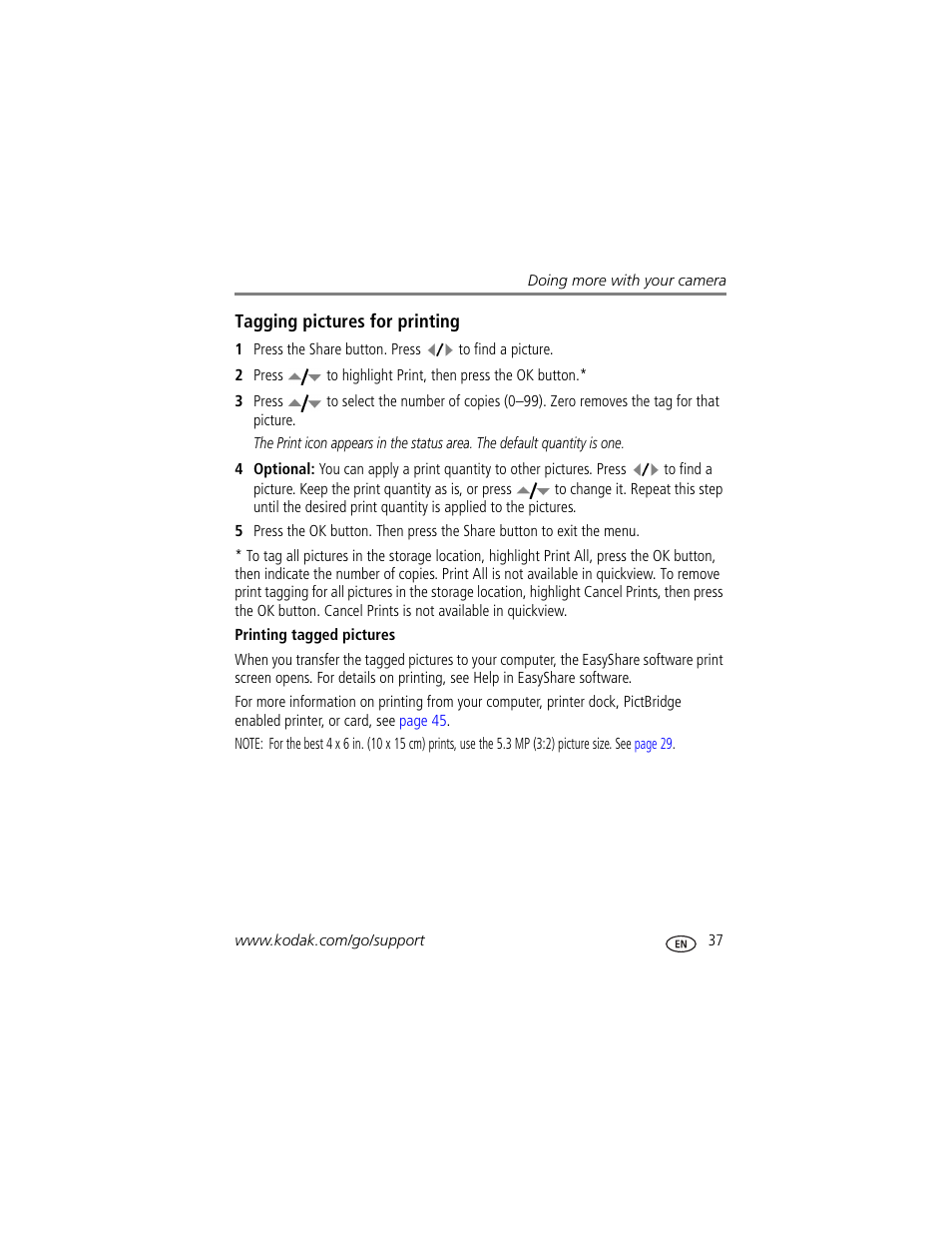 Printing tagged pictures | Kodak V610 User Manual | Page 43 / 87