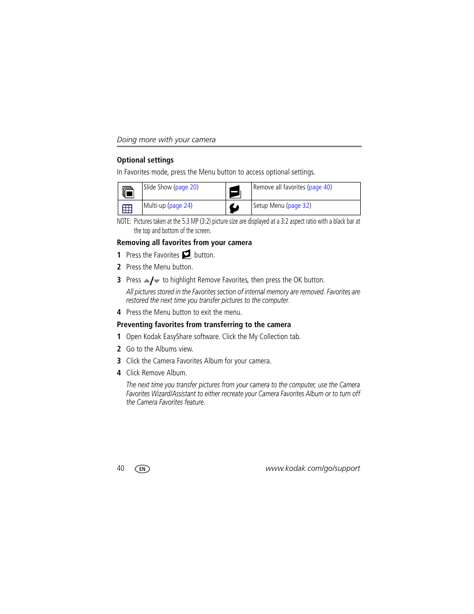 Removing all favorites from your camera | Kodak V610 User Manual | Page 46 / 87