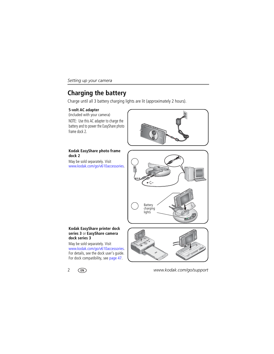 Charging the battery | Kodak V610 User Manual | Page 8 / 87