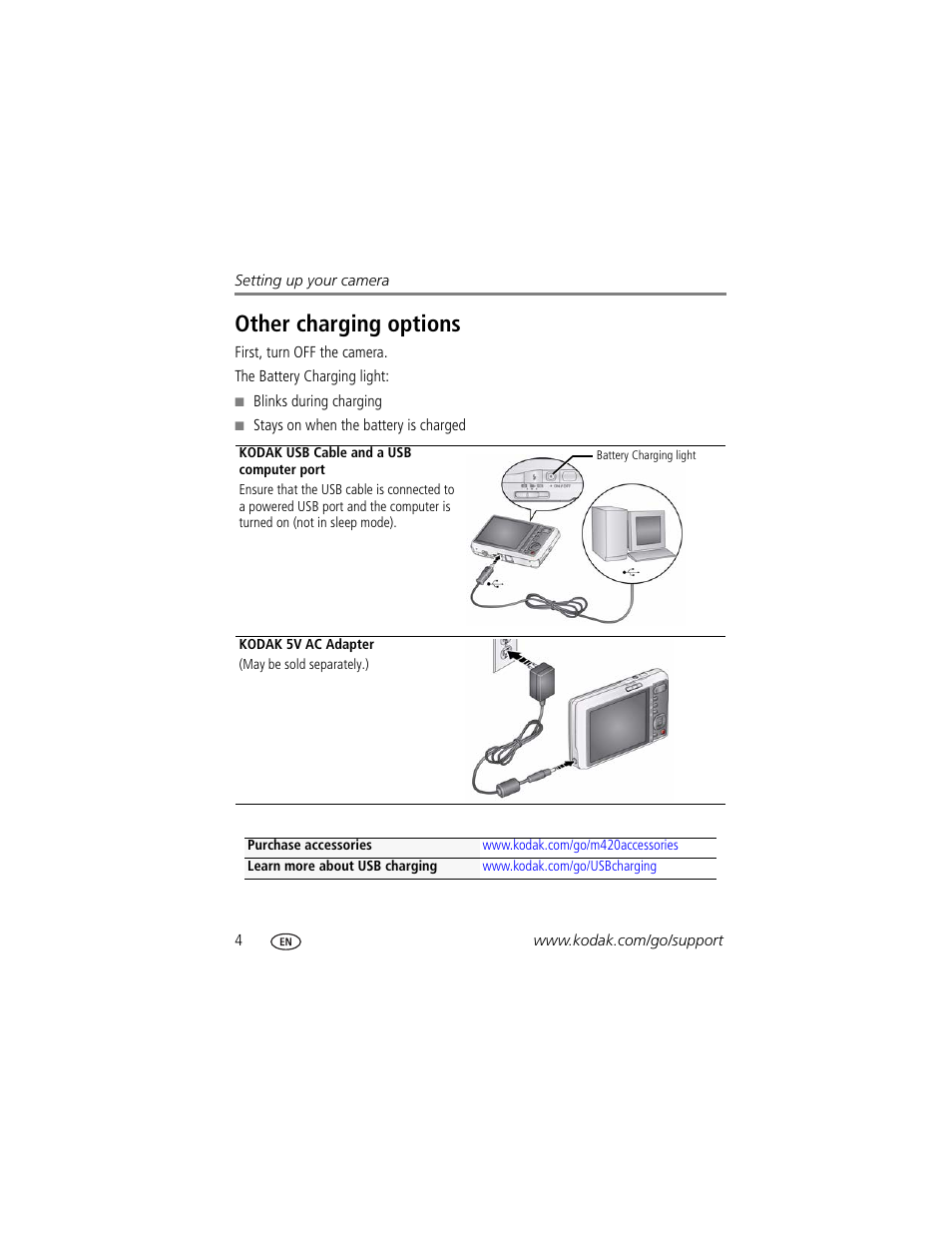 Other charging options | Kodak M420 User Manual | Page 10 / 72