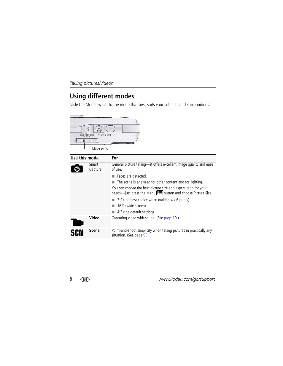 Using different modes | Kodak M420 User Manual | Page 14 / 72