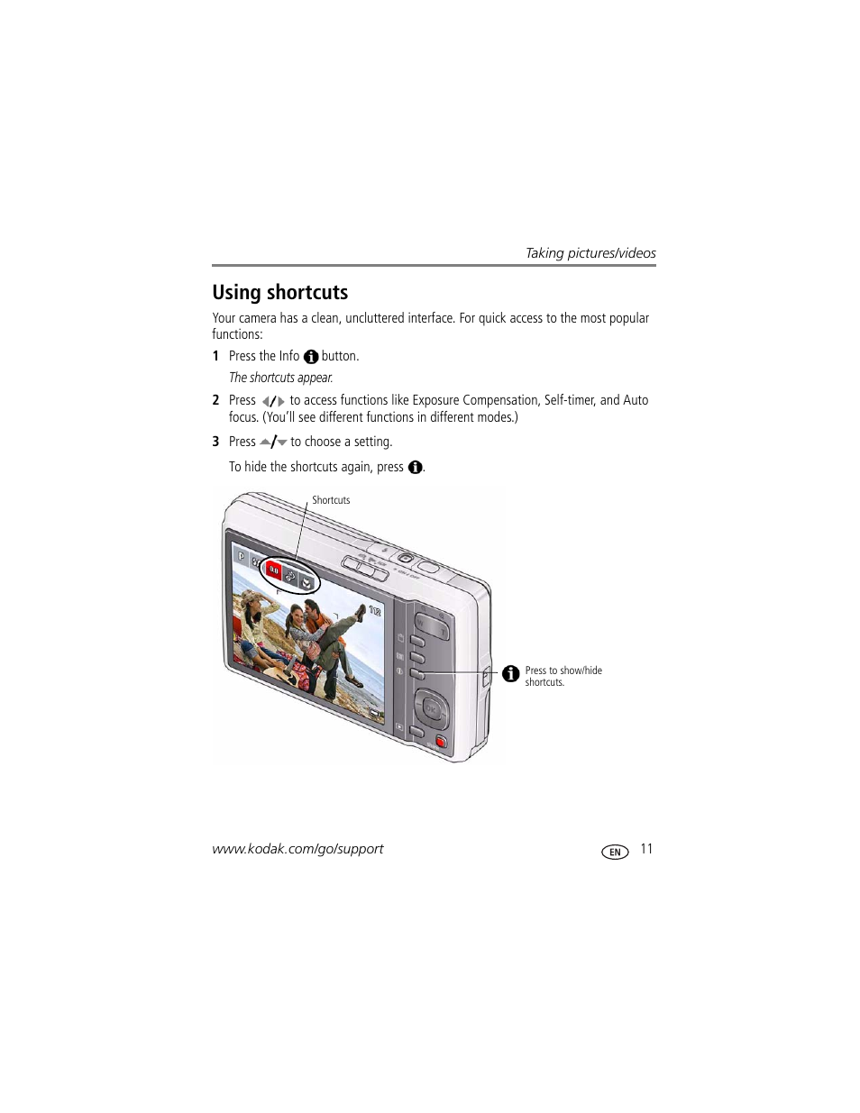 Using shortcuts | Kodak M420 User Manual | Page 17 / 72