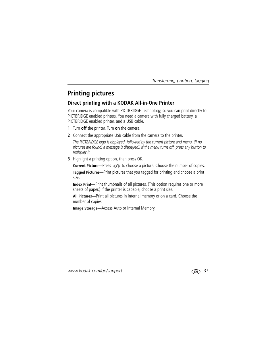 Direct printing with a kodak all-in-one printer, Printing pictures | Kodak M420 User Manual | Page 43 / 72