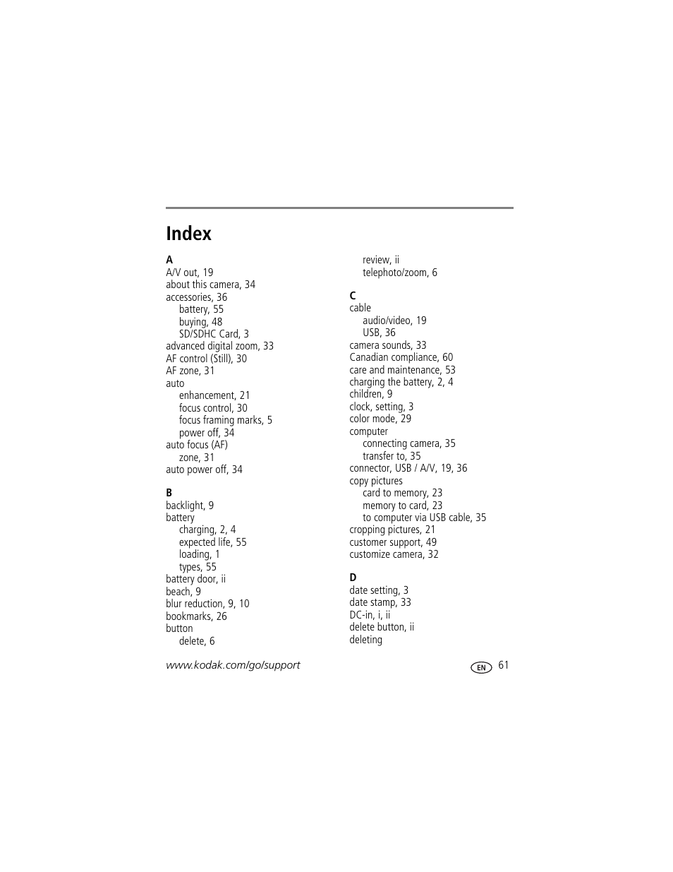 Index | Kodak M420 User Manual | Page 67 / 72