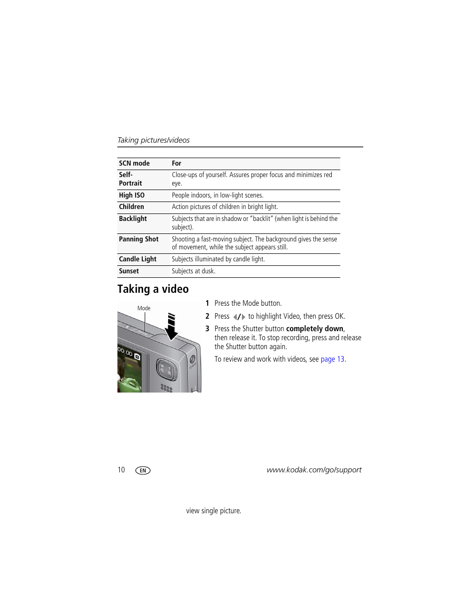 Taking a video | Kodak M1093 IS User Manual | Page 16 / 73