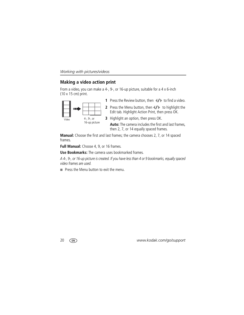 Making a video action print | Kodak M1093 IS User Manual | Page 26 / 73