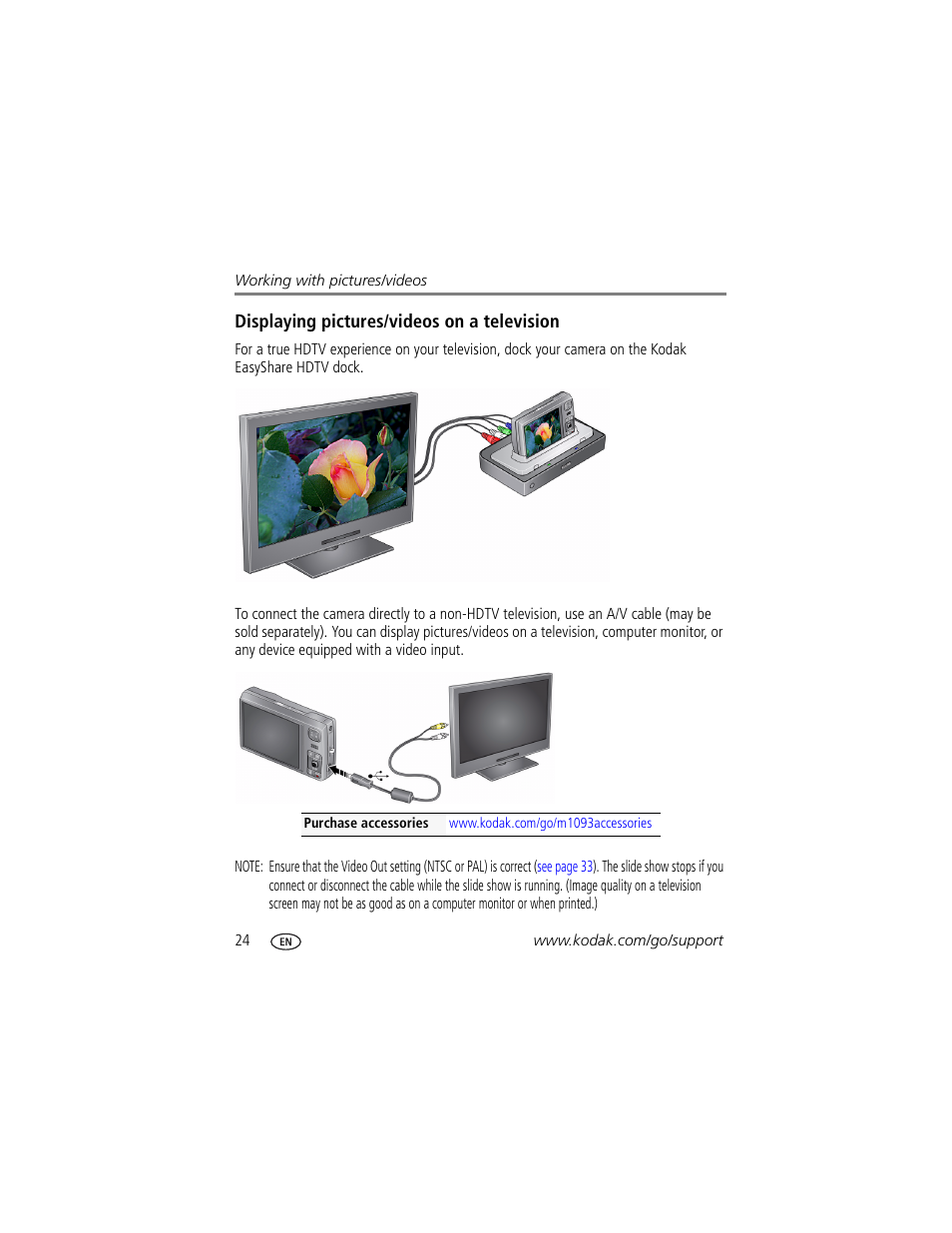 Displaying pictures/videos on a television | Kodak M1093 IS User Manual | Page 30 / 73