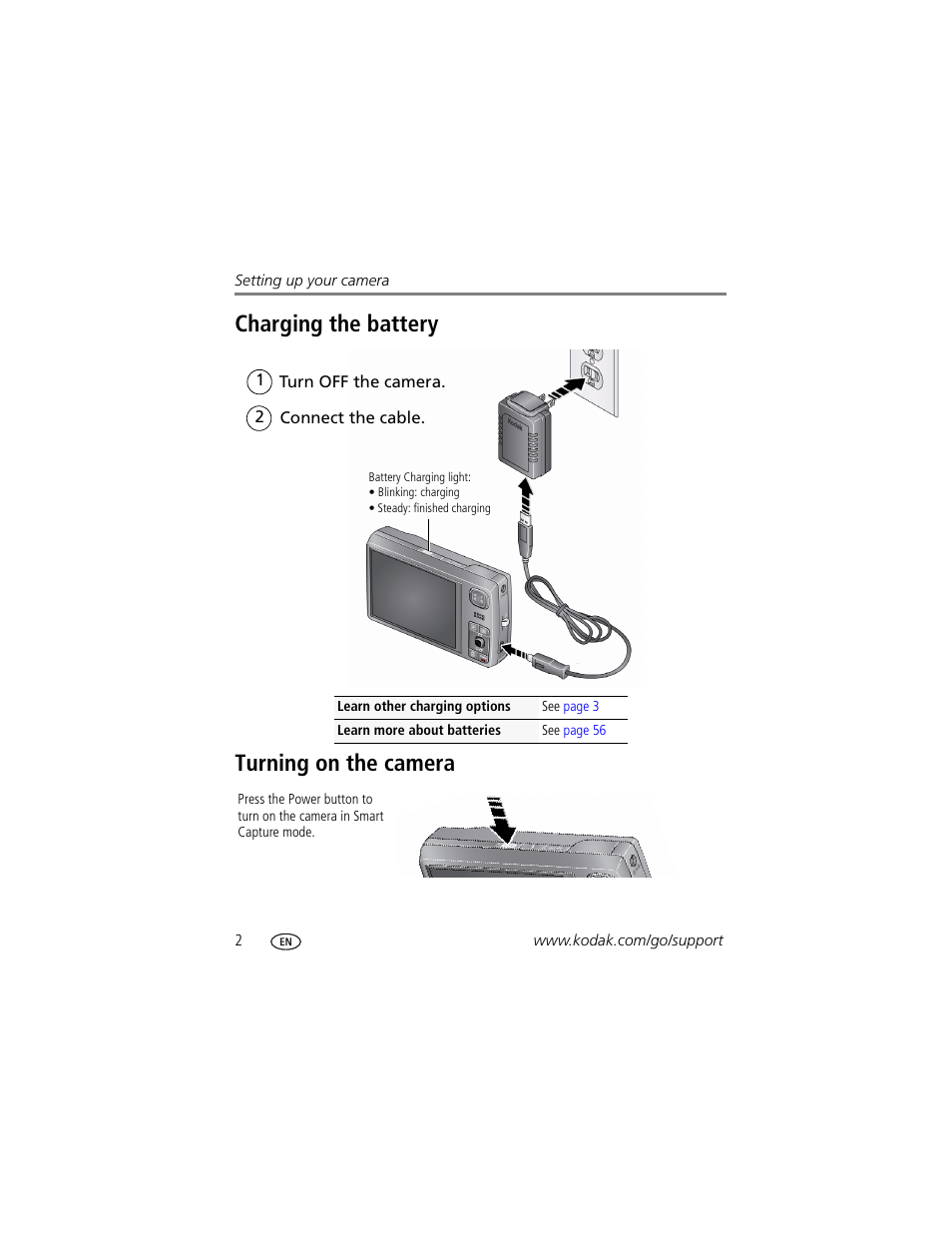 Charging the battery, Turning on the camera, Charging the battery turning on the camera | Kodak M1093 IS User Manual | Page 8 / 73