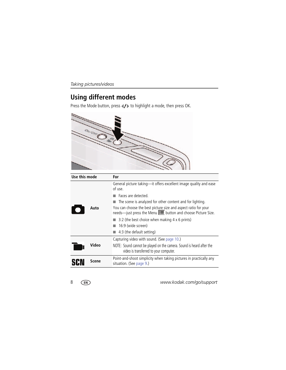 Using different modes | Kodak CD14 User Manual | Page 14 / 66