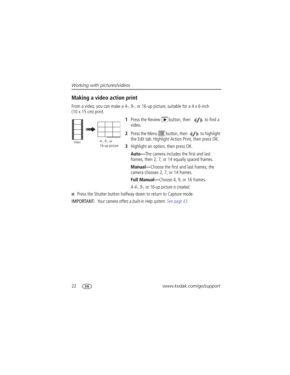 Making a video action print | Kodak CD14 User Manual | Page 28 / 66