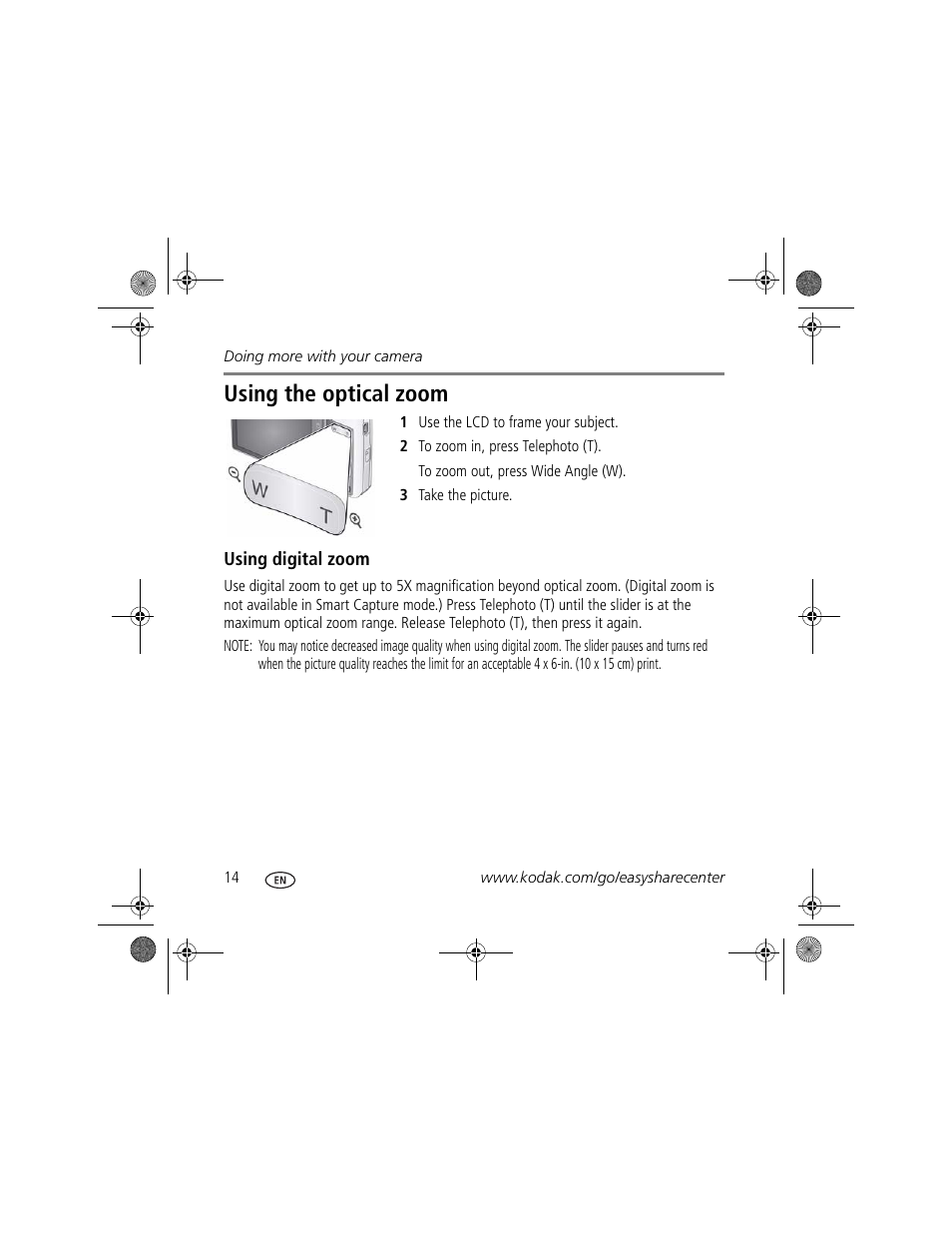 Using the optical zoom | Kodak M340 User Manual | Page 14 / 28