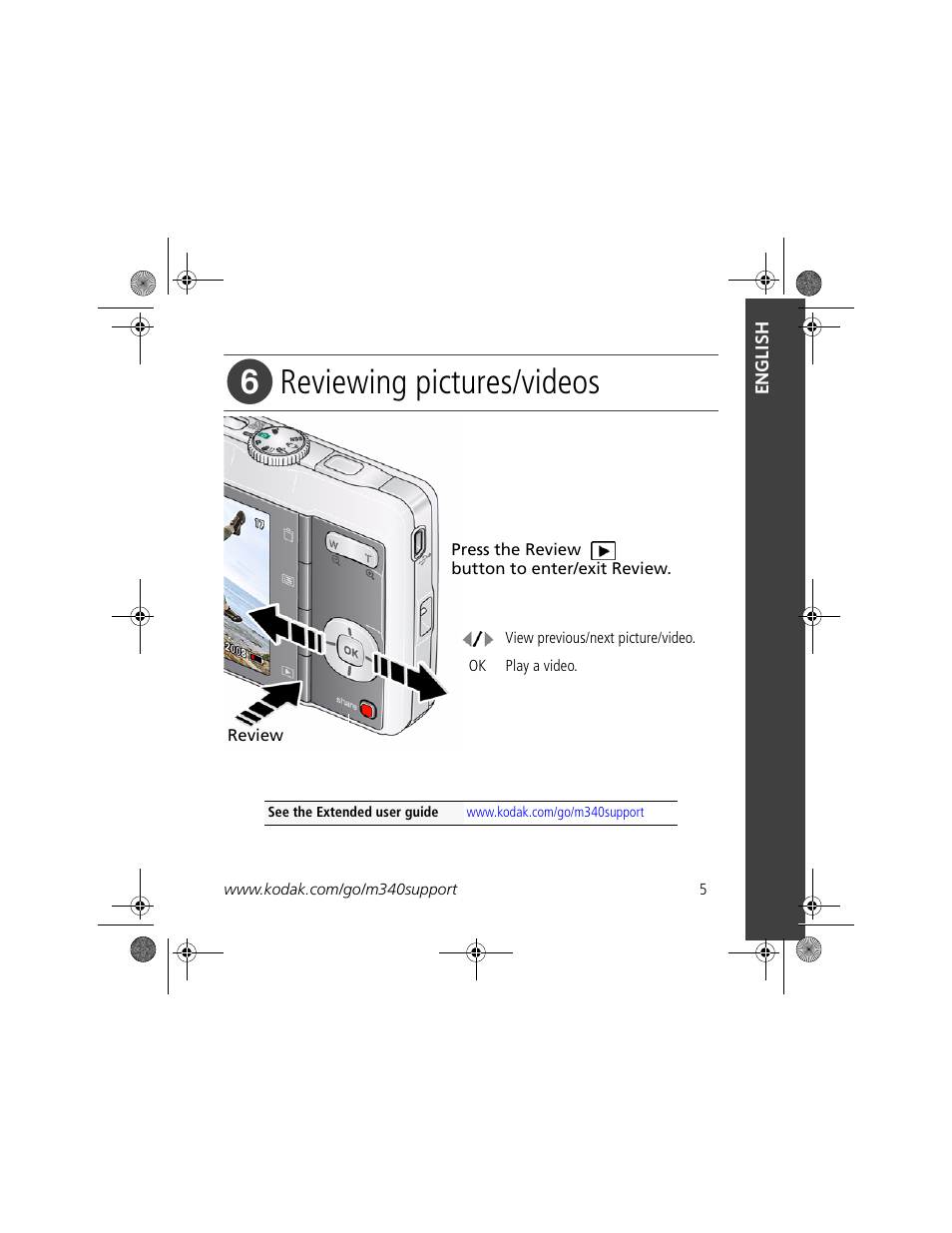 Reviewing pictures/videos | Kodak M340 User Manual | Page 5 / 28