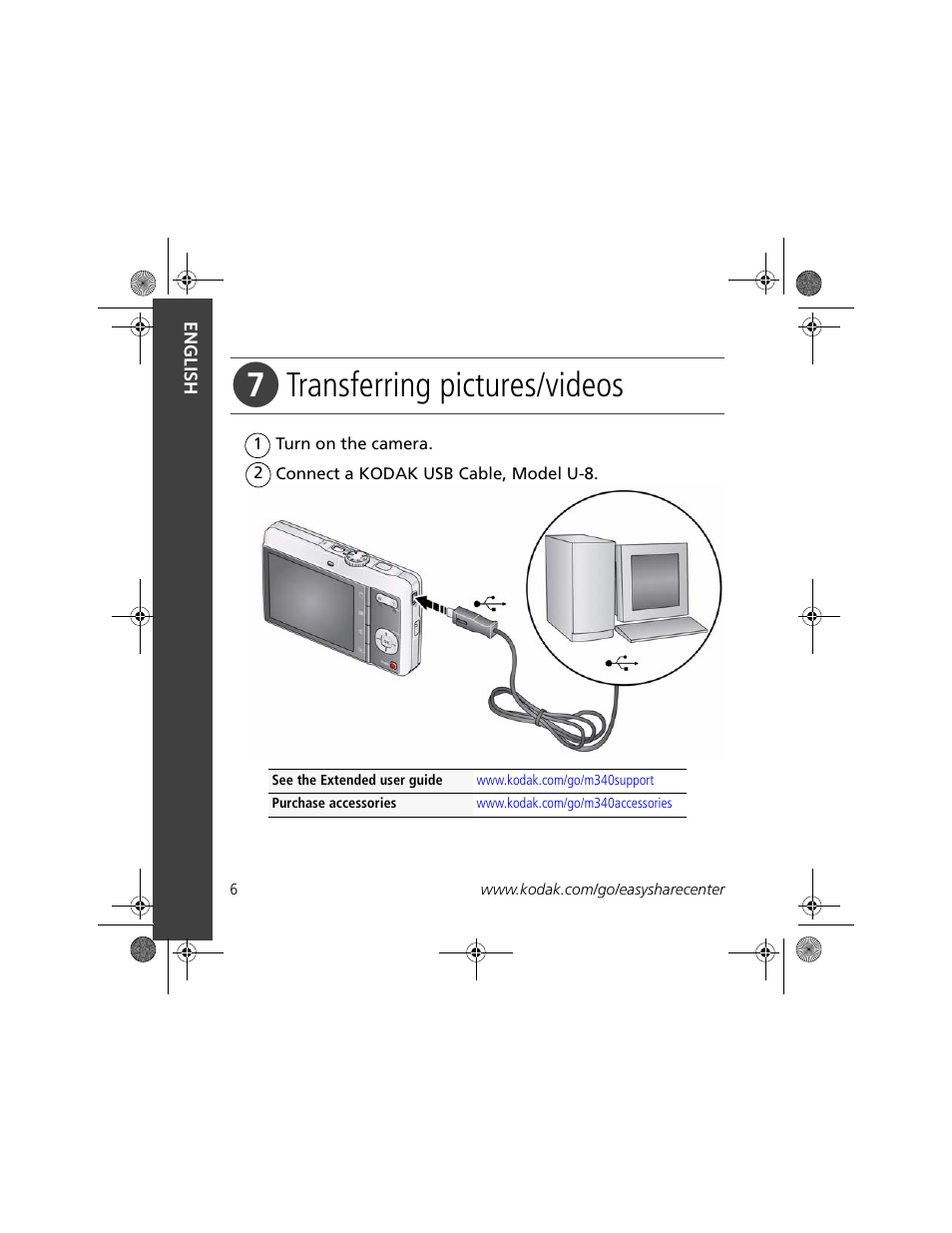 Transferring pictures/videos | Kodak M340 User Manual | Page 6 / 28