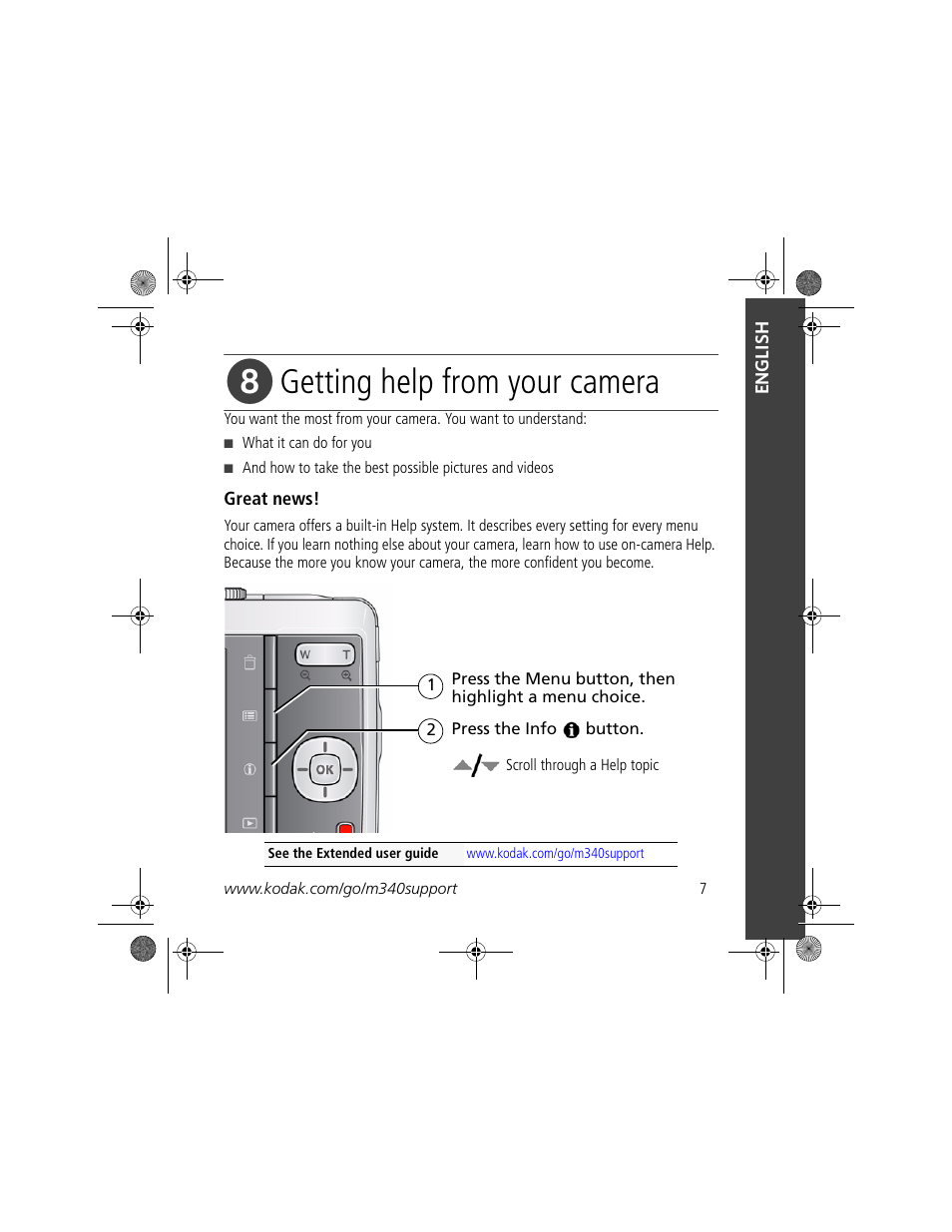 Getting help from your camera | Kodak M340 User Manual | Page 7 / 28