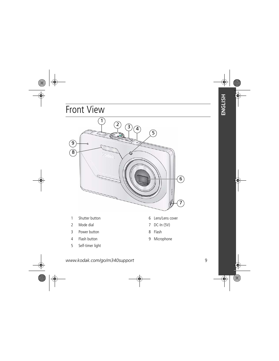 Front view | Kodak M340 User Manual | Page 9 / 28