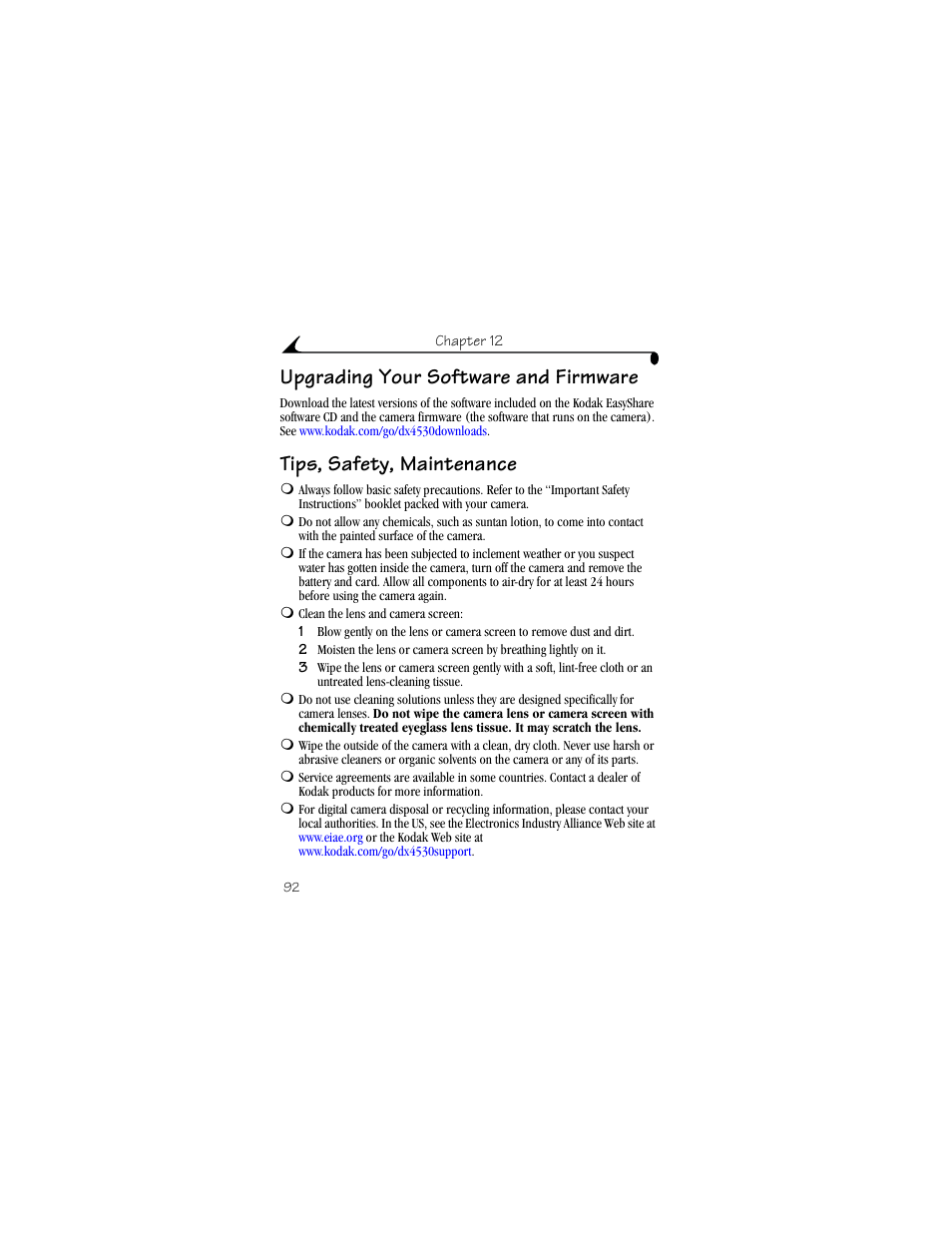 Upgrading your software and firmware, Tips, safety, maintenance | Kodak DX4530 User Manual | Page 104 / 117