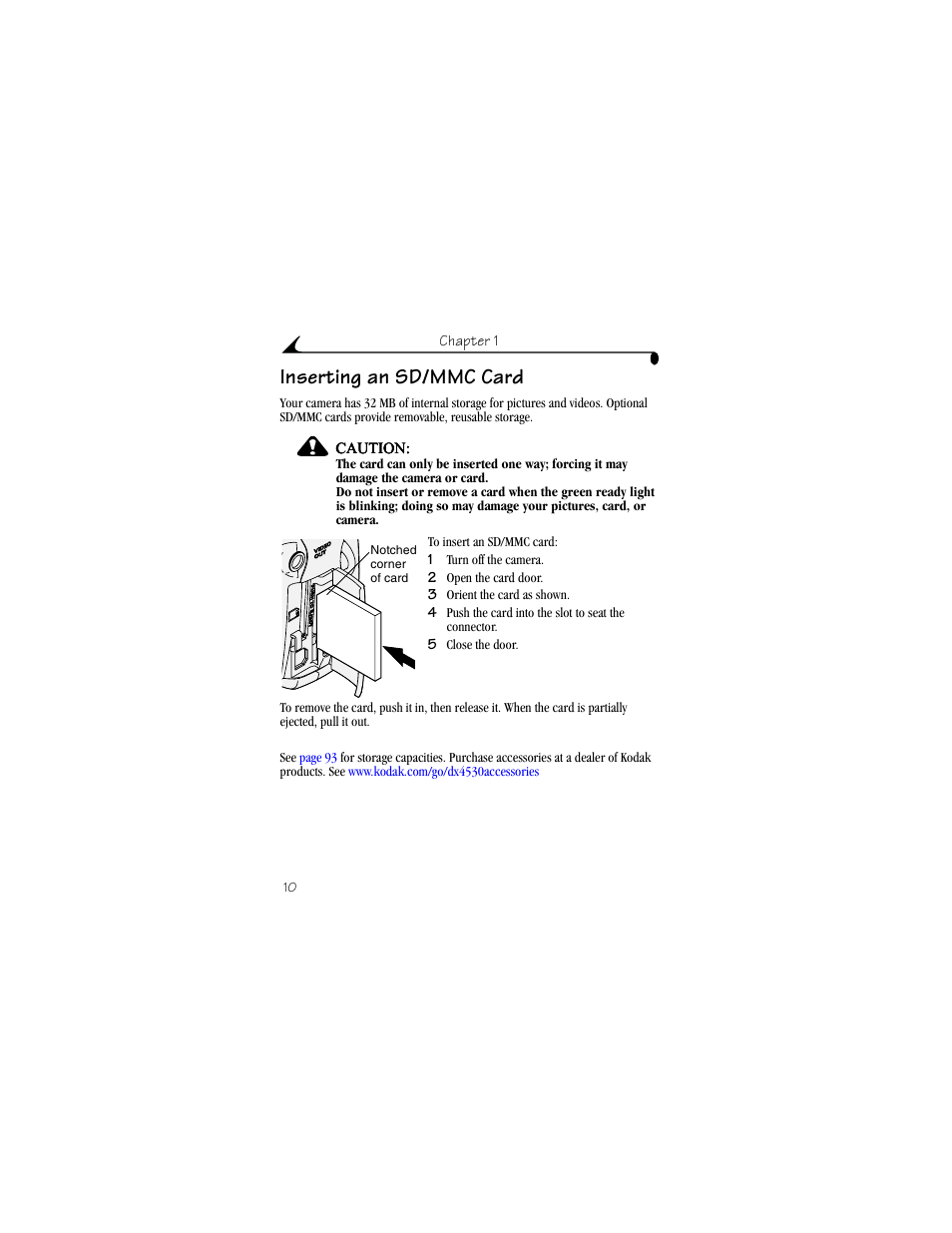 Inserting an sd/mmc card | Kodak DX4530 User Manual | Page 22 / 117
