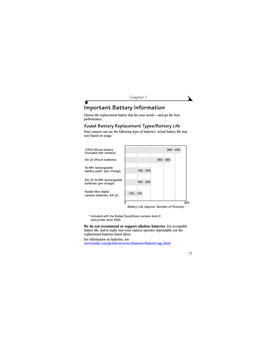 Important battery information, Kodak, Kodak battery replacement types/battery life | Kodak DX4530 User Manual | Page 25 / 117