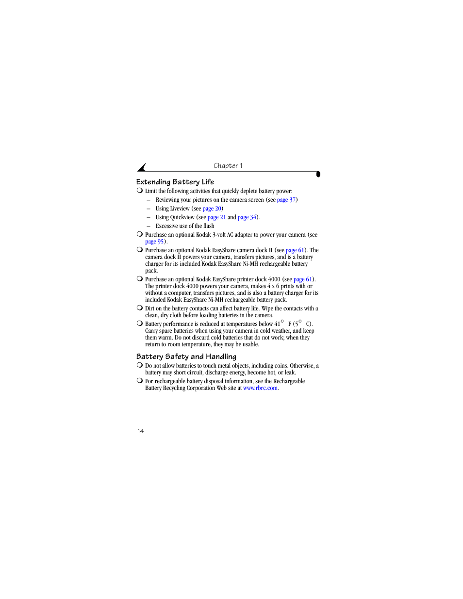 Extending battery life, Battery safety and handling | Kodak DX4530 User Manual | Page 26 / 117