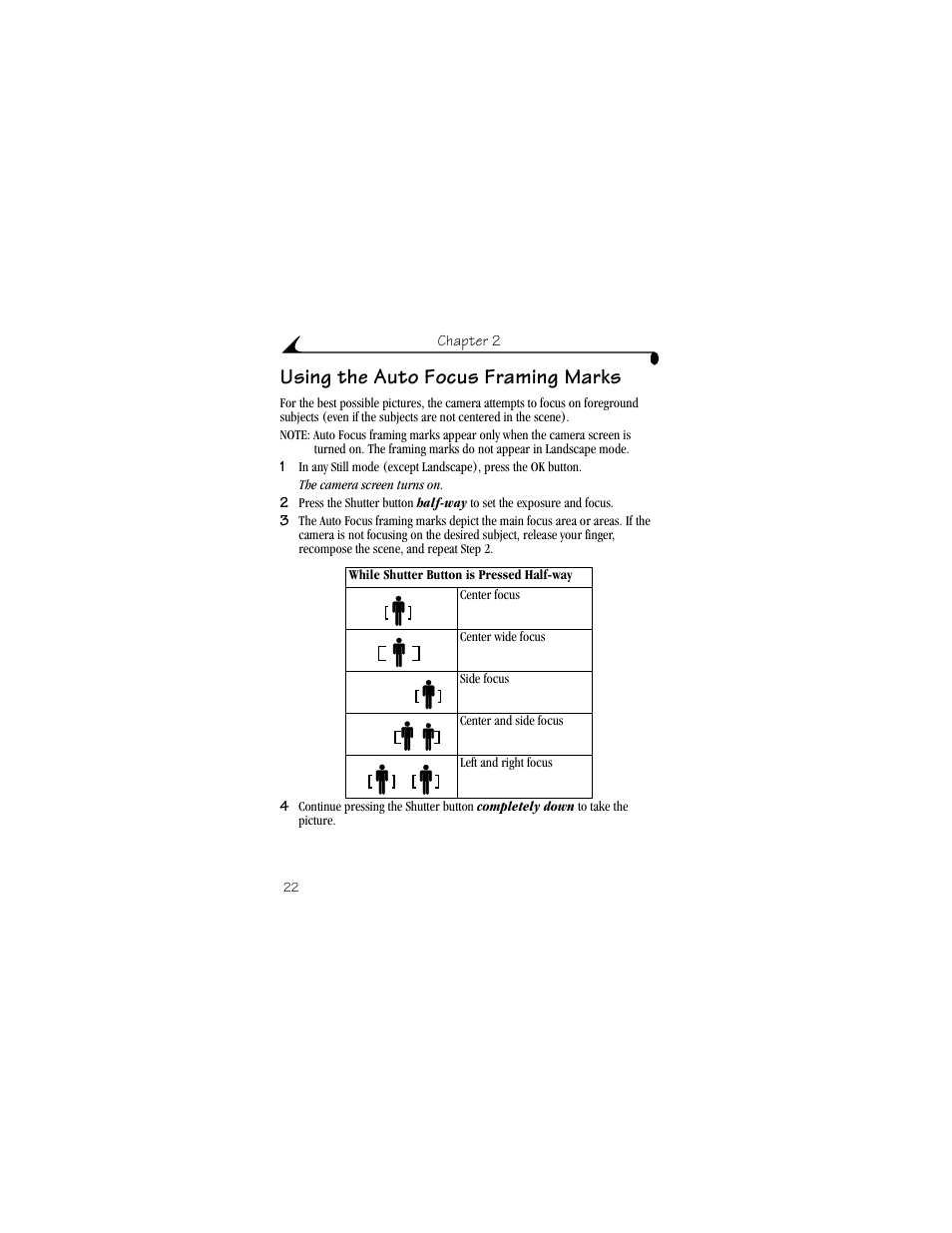 Using the auto focus framing marks | Kodak DX4530 User Manual | Page 34 / 117