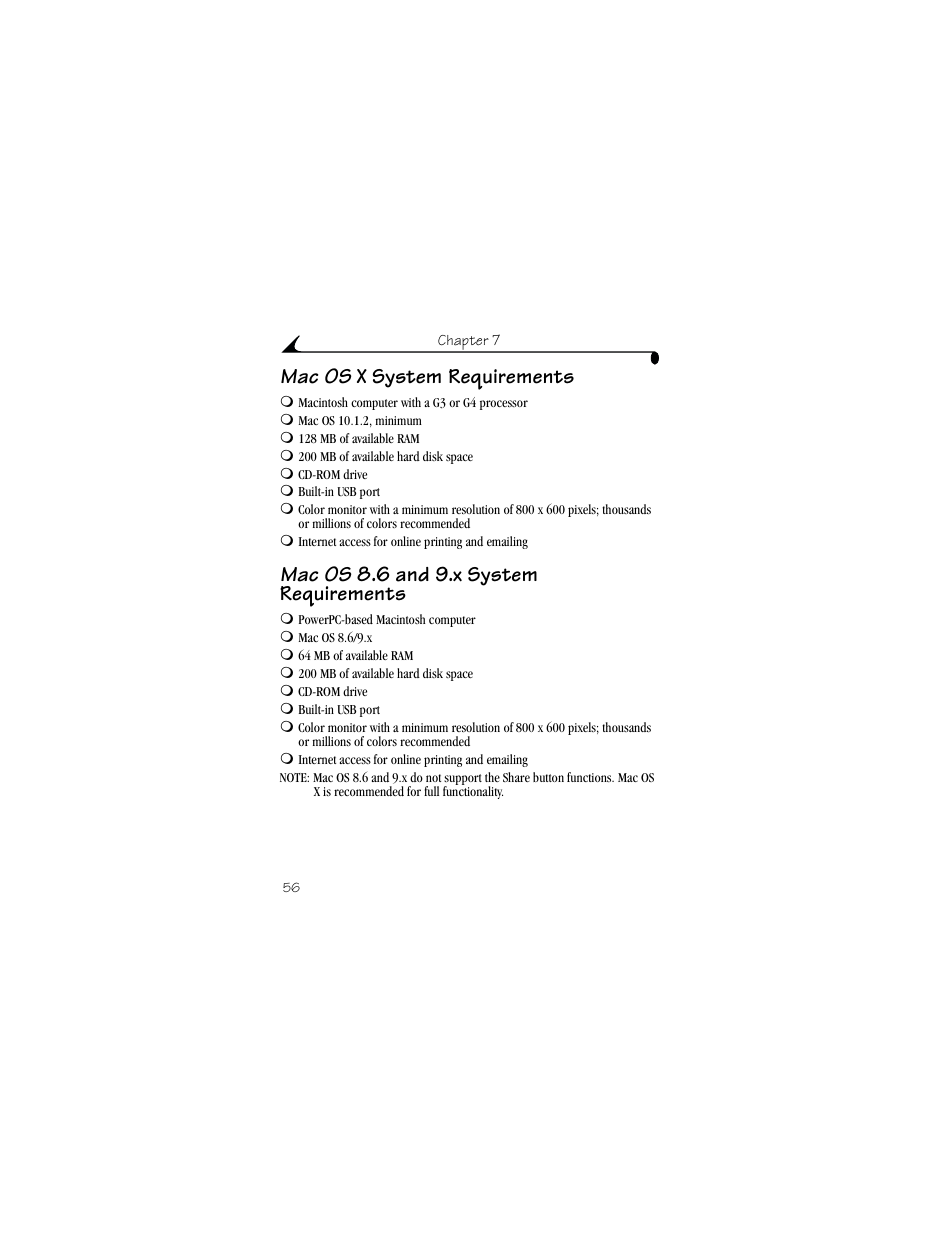 Mac os x system requirements, Mac os 8.6 and 9.x system requirements | Kodak DX4530 User Manual | Page 68 / 117
