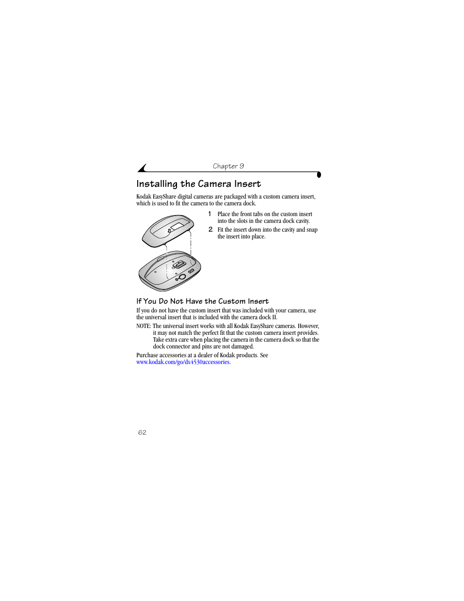 Installing the camera insert, If you do not have the custom insert | Kodak DX4530 User Manual | Page 74 / 117