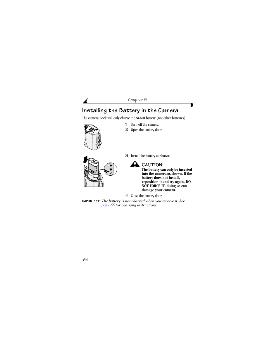Installing the battery in the camera | Kodak DX4530 User Manual | Page 76 / 117
