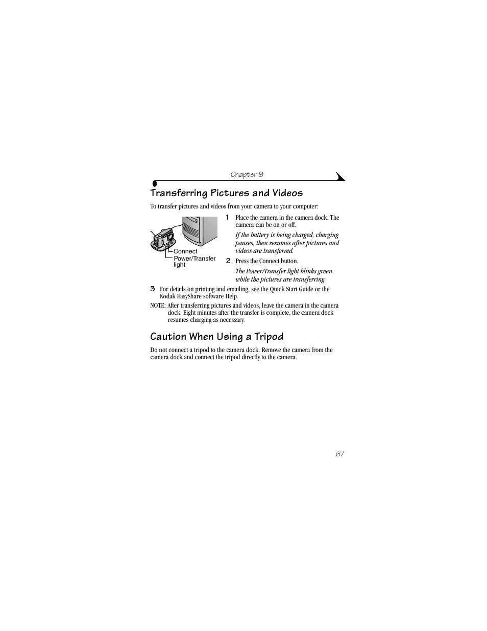 Transferring pictures and videos, Caution when using a tripod | Kodak DX4530 User Manual | Page 79 / 117