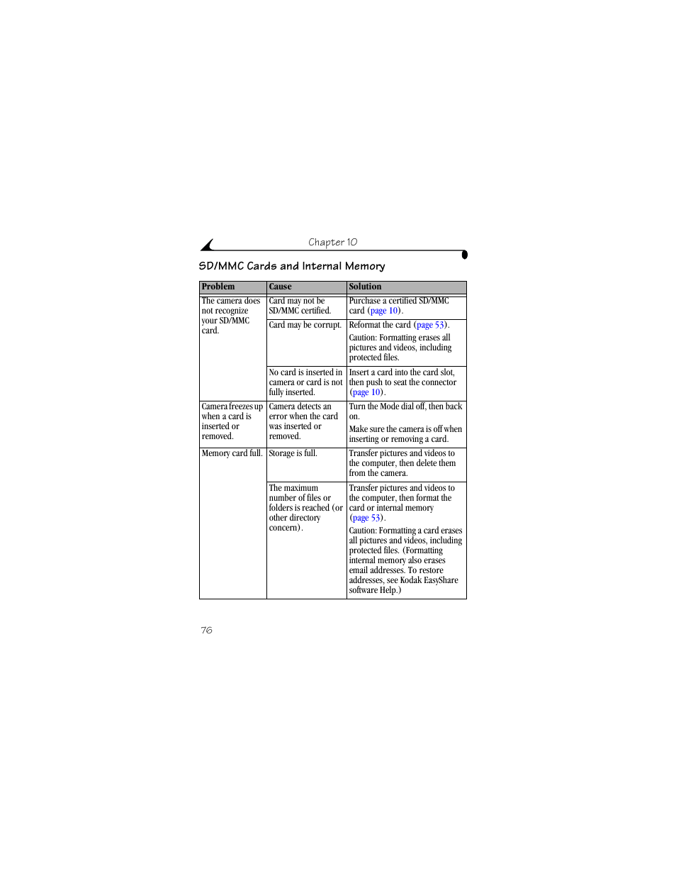 Sd/mmc cards and internal memory | Kodak DX4530 User Manual | Page 88 / 117