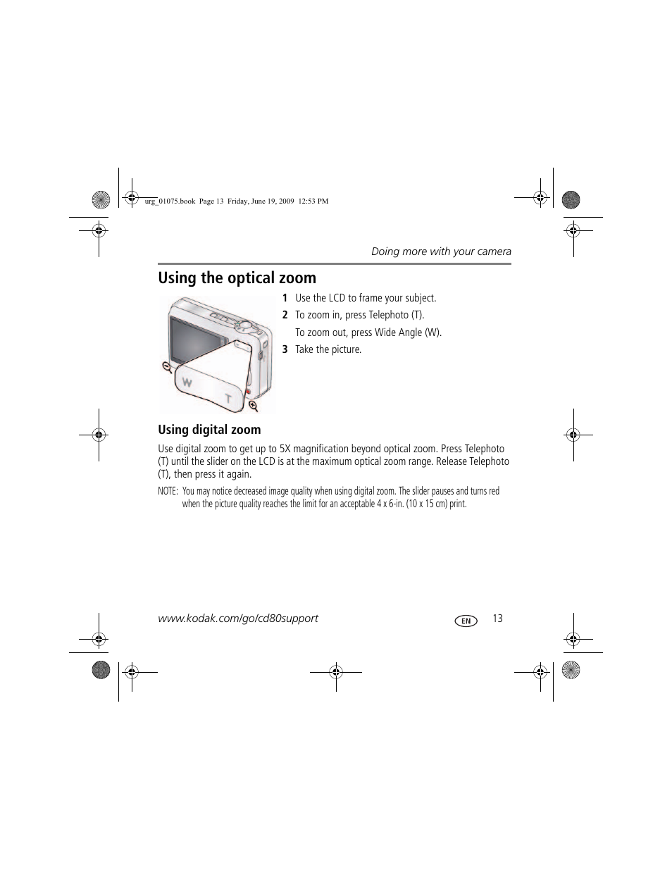 Using the optical zoom | Kodak CD80 User Manual | Page 13 / 26