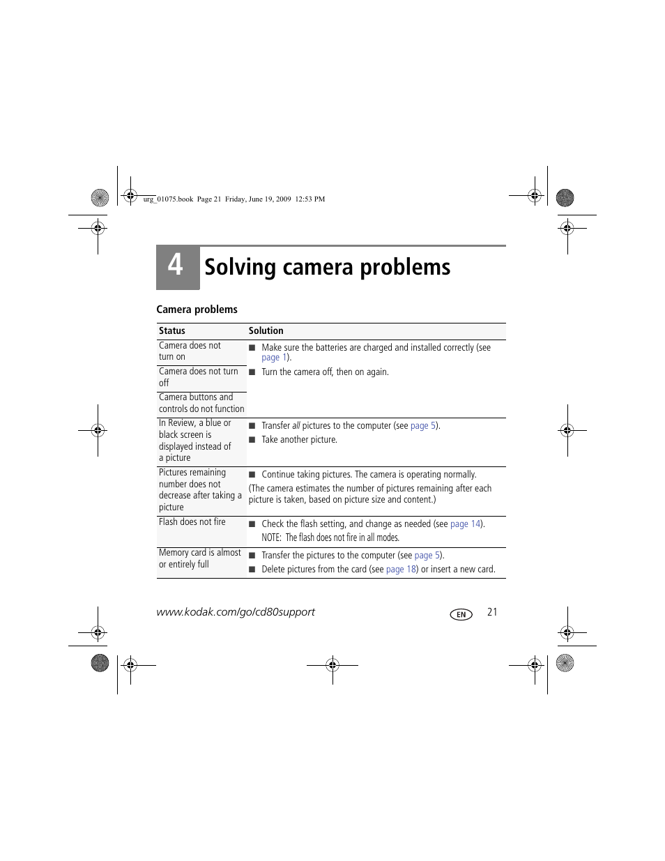 Solving camera problems | Kodak CD80 User Manual | Page 21 / 26