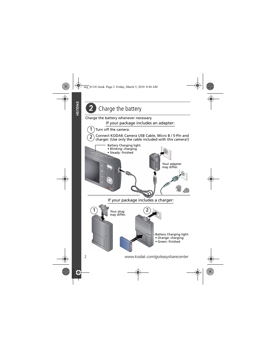 Charge the battery | Kodak MD30 User Manual | Page 2 / 29