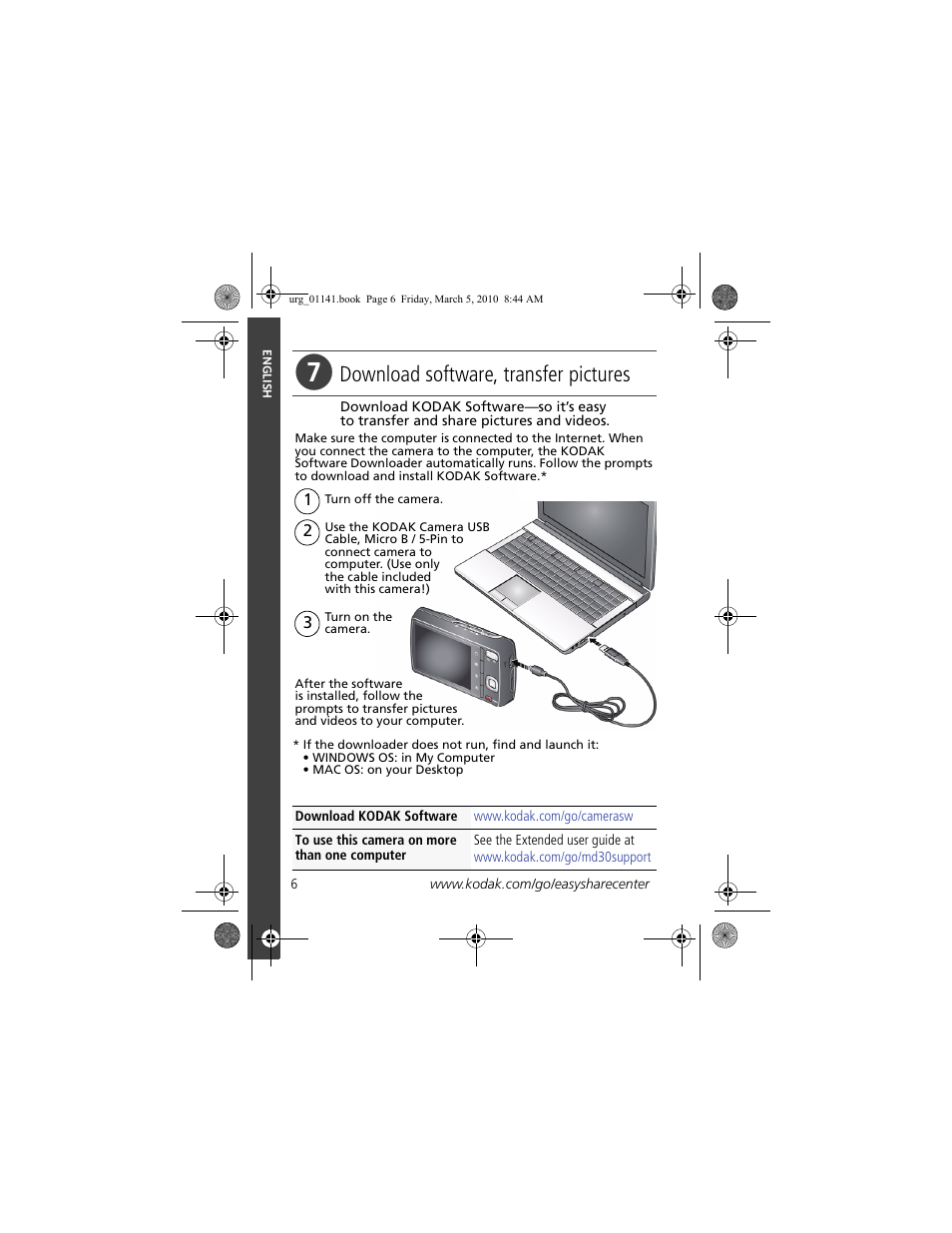Download software, transfer pictures | Kodak MD30 User Manual | Page 6 / 29