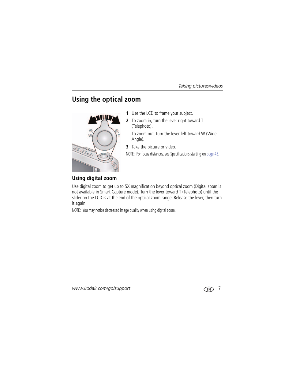Using the optical zoom, Using digital zoom | Kodak C1450 User Manual | Page 13 / 63
