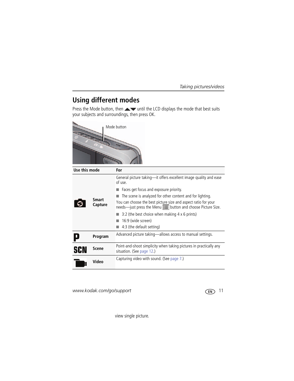 Using different modes | Kodak M580 User Manual | Page 17 / 68