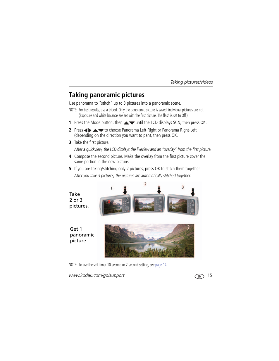 Taking panoramic pictures | Kodak M580 User Manual | Page 21 / 68